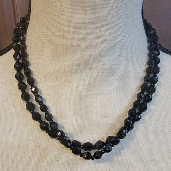 Vintage Jewelry - M10 Set of Two (2) Vintage Black Beaded Necklaces